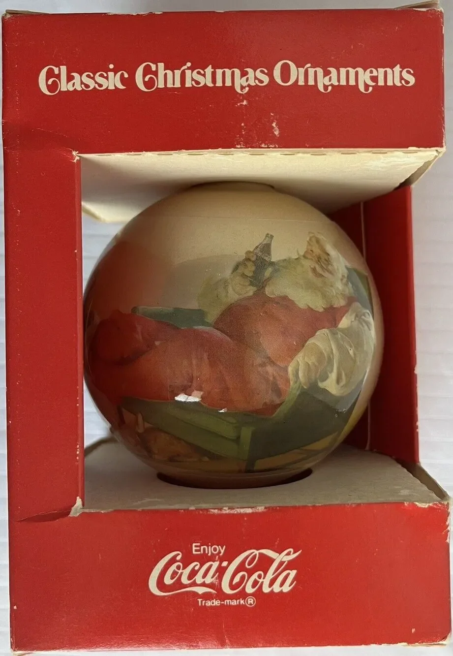 Vintage 1984 Coca Cola Santa Glass Ball Ornament NWT